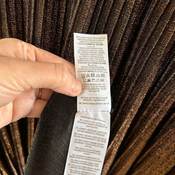 Boden 22 Regular Metallic Dress Maxi Black Gold Plus V-Neck Pleated Long Sleeve - Picture 15 of 15